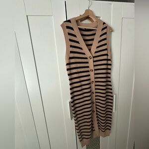 Women’s Knit Black and Tan Striped Sleeveless Button-Up Dress Large